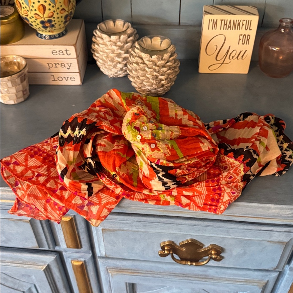 Olsenboye Orange and Pink Patterned Scarf - Picture 1 of 10